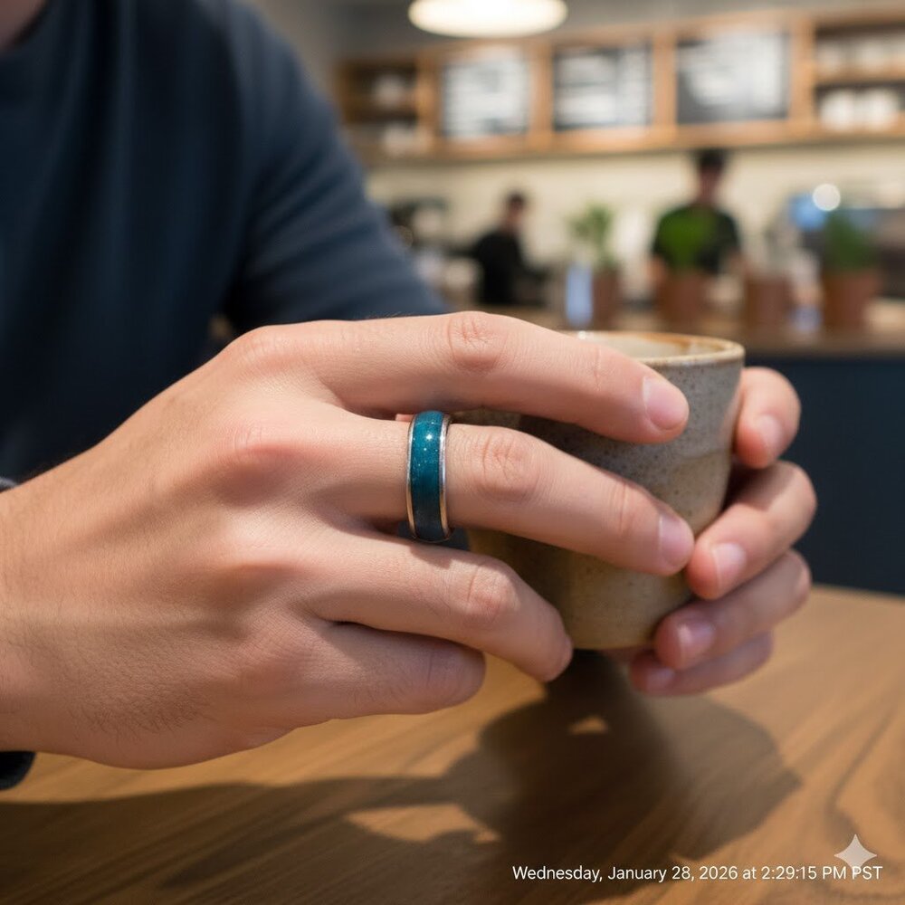 Teal Enamel & Silver-Tone Minimalist Ring Could Make a Great Wedding Ring